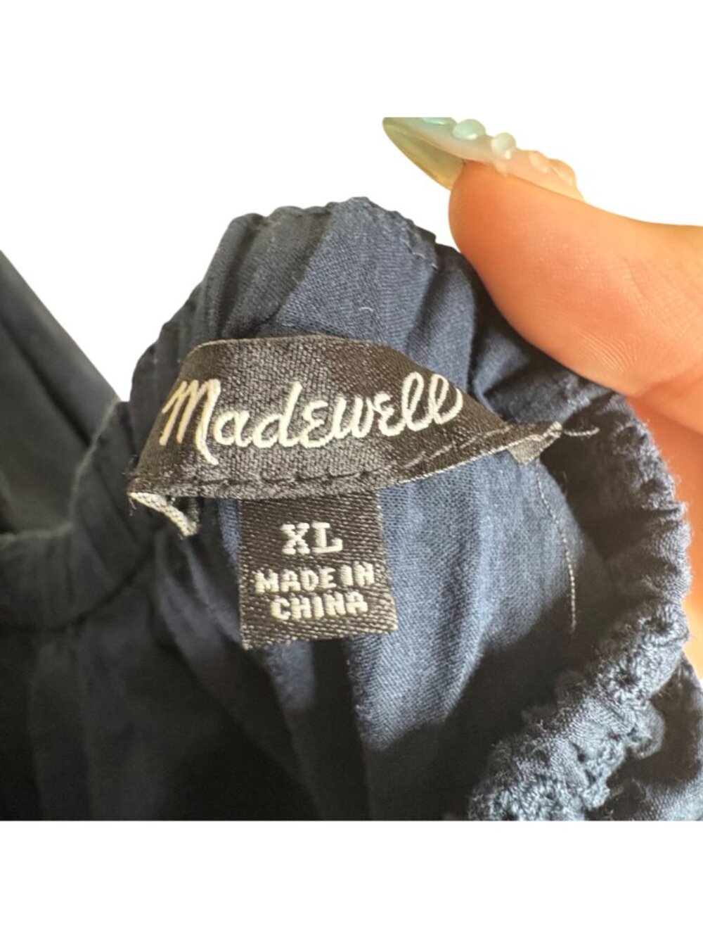 Madewell Lucie Dress Women's XL Navy Eyelet Smocked Midi Cutout Back Puff Sleeve - Picture 5 of 6
